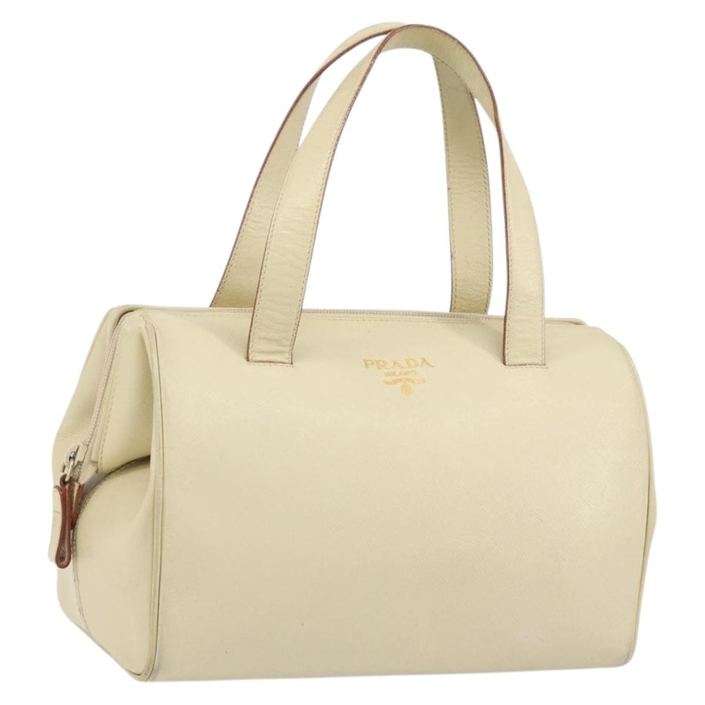 Prada Vintage Handbag Leather Beige Leather Handbag (Pre-Owned)