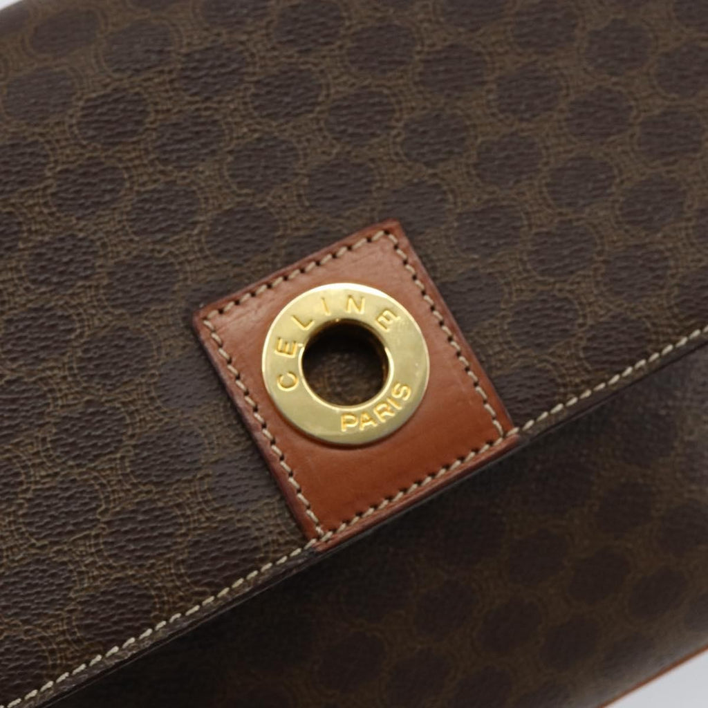 Celine Vintage Macadam Circle Logo Shoulder Bag Canvas And Leather Brown Canvas Shoulder Bag Bag (Pre-Owned)