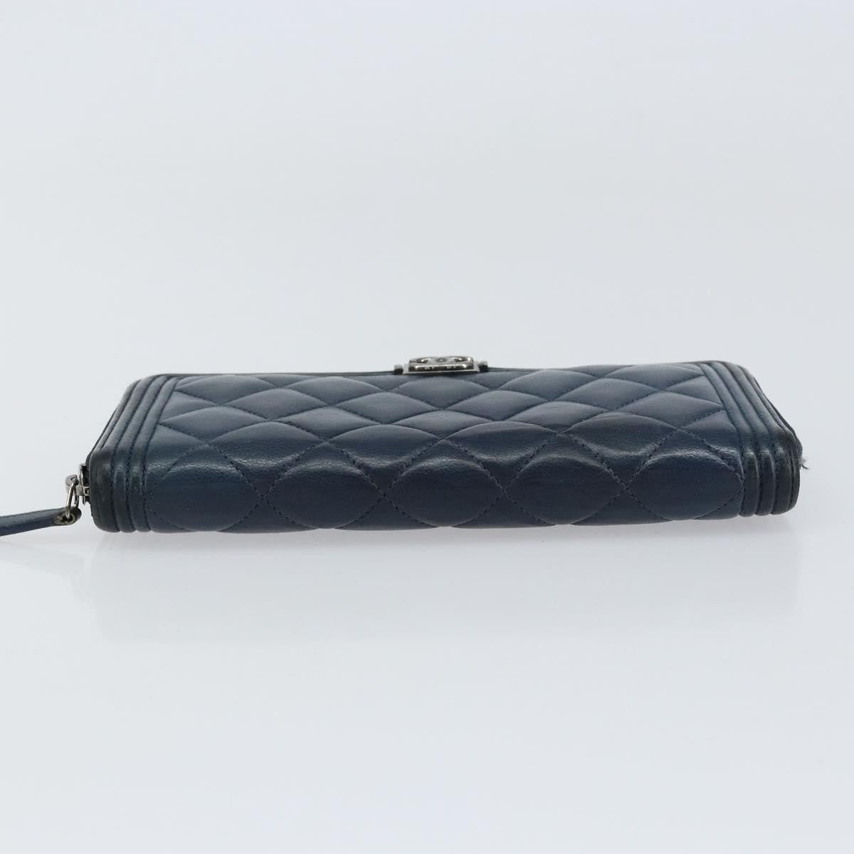 Chanel Boy Yen Wallet Quilted Lambskin Navy Leather Wallets Accessory (Pre-Owned)