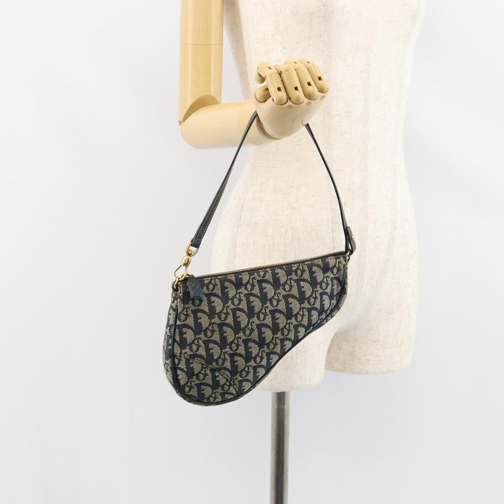 Christian Dior Vintage Saddle Bag Diorissimo Canvas Navy Canvas Clutche & Pouche Bag (Pre-Owned)