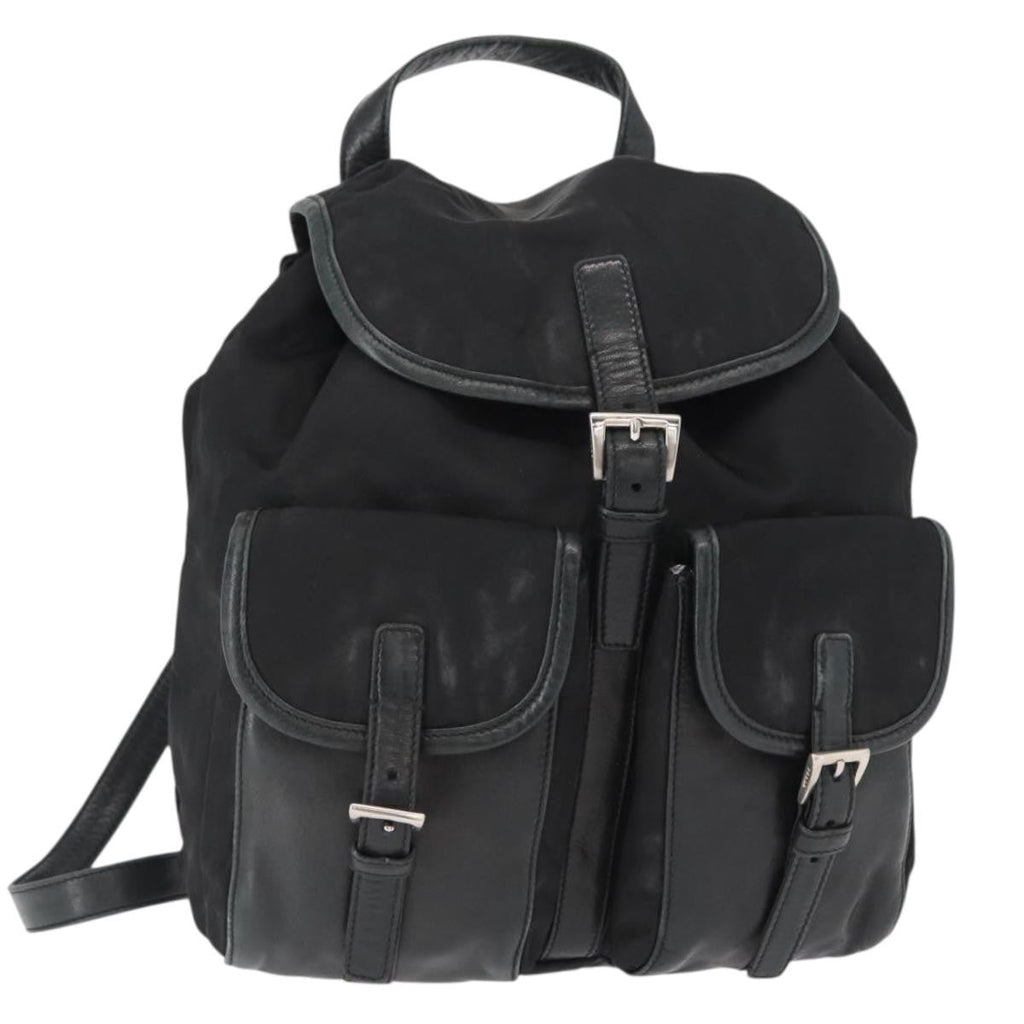 Prada Vela Double Front Pocket Backpack Tessuto With Saffiano Leather Black Nylon Backpack Bag (Pre-Owned)