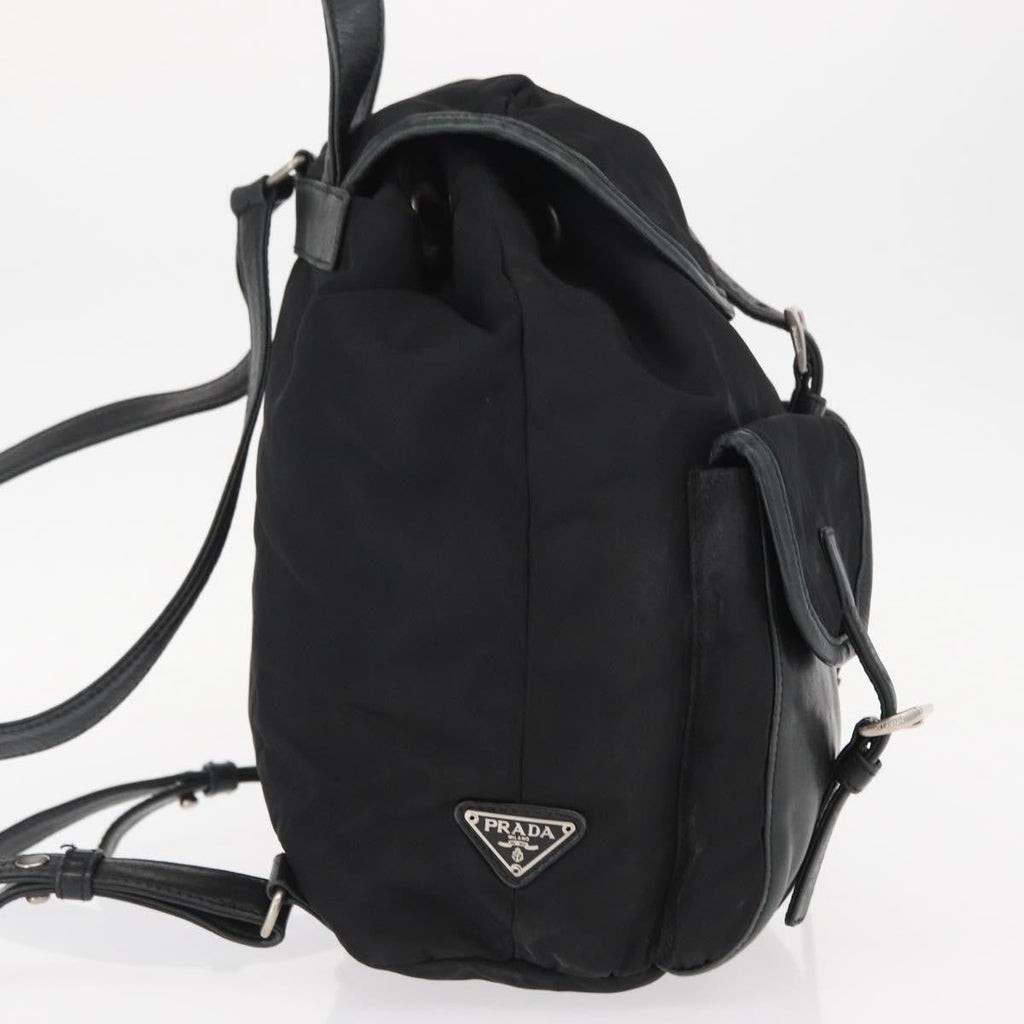 Prada Vela Double Front Pocket Backpack Tessuto With Saffiano Leather Black Nylon Backpack Bag (Pre-Owned)