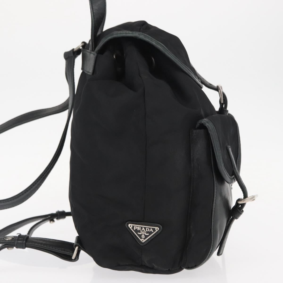 Prada Vela Double Front Pocket Backpack Tessuto With Saffiano Leather Black Nylon Backpack Bag (Pre-Owned)