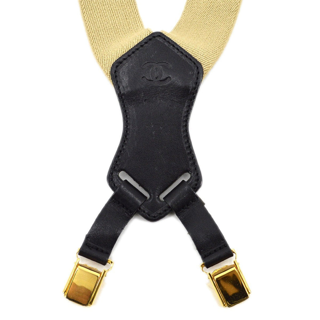 Chanel Logo Suspenders Canvas Beige Canvas Belts Accessory (Pre-Owned)