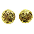 Chanel Vintage Cc Round Clip-On Earrings Metal Gold Gold_Plated Earrings Jewelry (Pre-Owned)