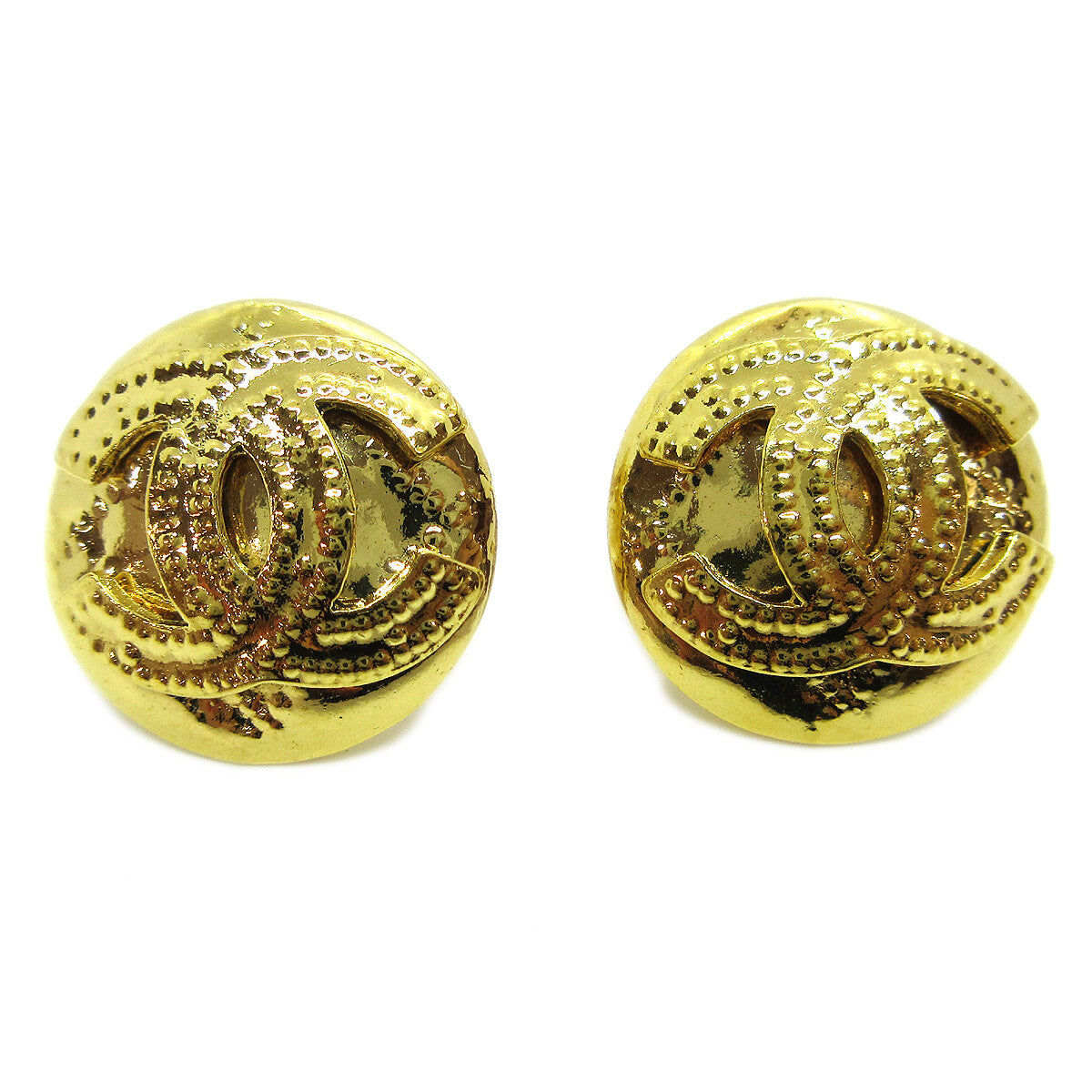 Chanel Vintage Cc Round Clip-On Earrings Metal Gold Gold_Plated Earrings Jewelry (Pre-Owned)