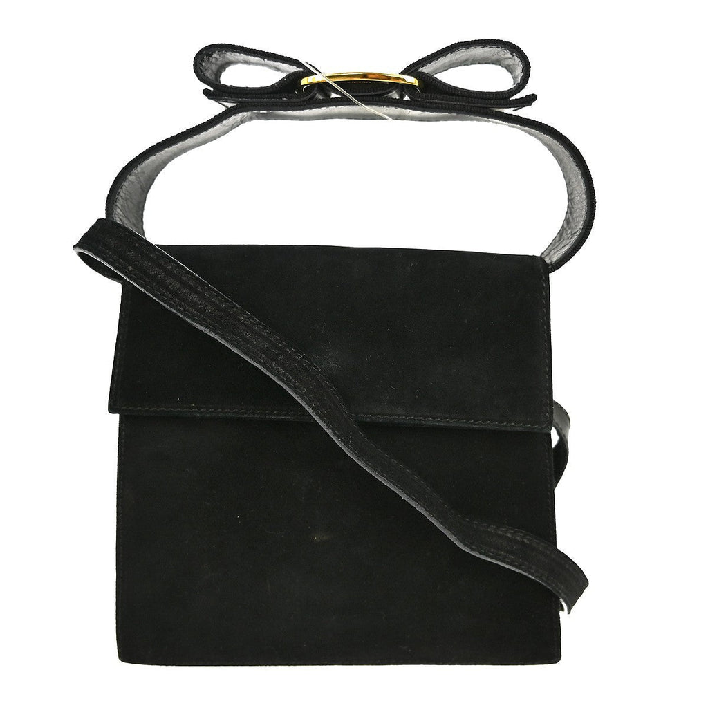 Salvatore Ferragamo Vintage Vara Bow Handle Shoulder Bag Suede Black Suede Handbag (Pre-Owned)