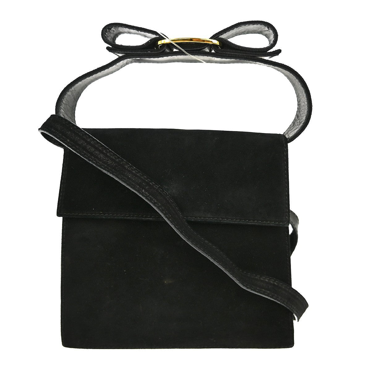 Salvatore Ferragamo Vintage Vara Bow Handle Shoulder Bag Suede Black Suede Handbag (Pre-Owned)