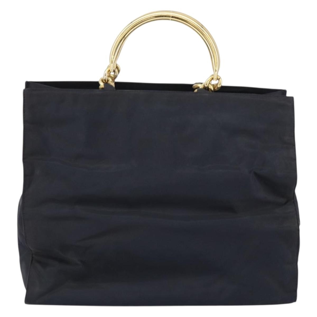 Prada Metal Handles Tote Tessuto Black Nylon Tote Bag Bag (Pre-Owned)