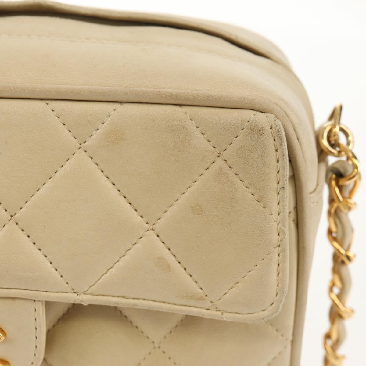 Chanel Chain Flap Shoulder Bag Quilted Lambskin Beige Leather Shoulder Bag Bag (Pre-Owned)