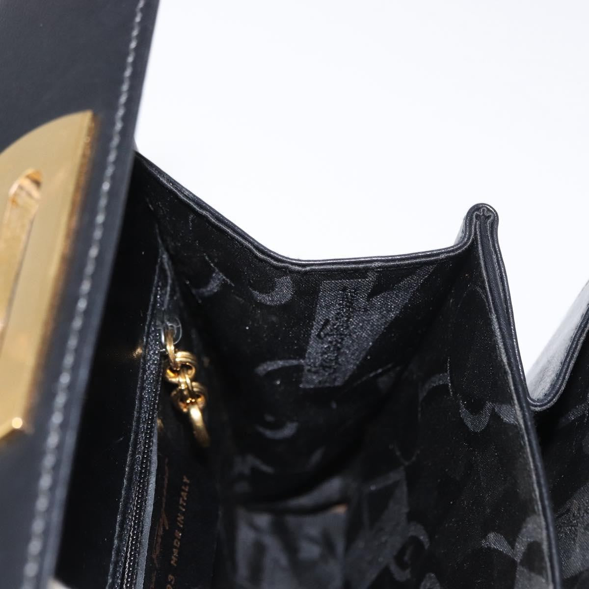 Salvatore Ferragamo Gancini Convertible Top Handle Bag Leather Black Leather Handbag (Pre-Owned)