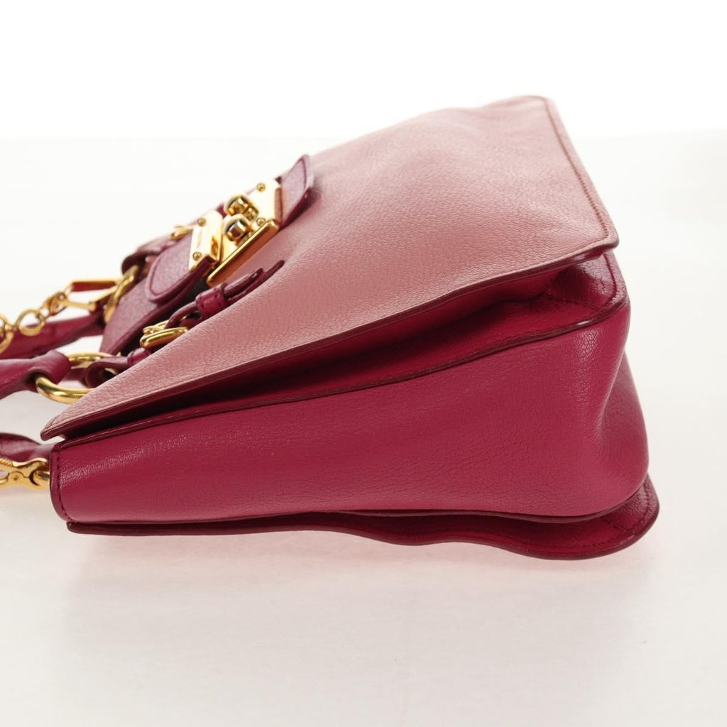 Miu Miu Madras Convertible Lock Tote Leather Pink Leather Handbag (Pre-Owned)