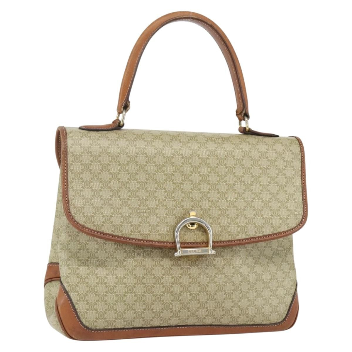 Celine Vintage Macadam Handbag Canvas And Leather Beige Canvas Handbag (Pre-Owned)
