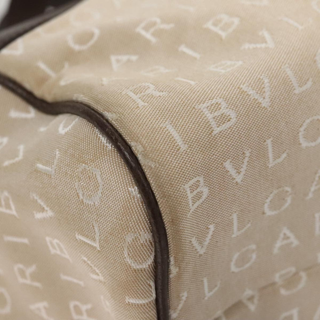 Bvlgari Logomania Handbag Canvas Beige Canvas Handbag (Pre-Owned)