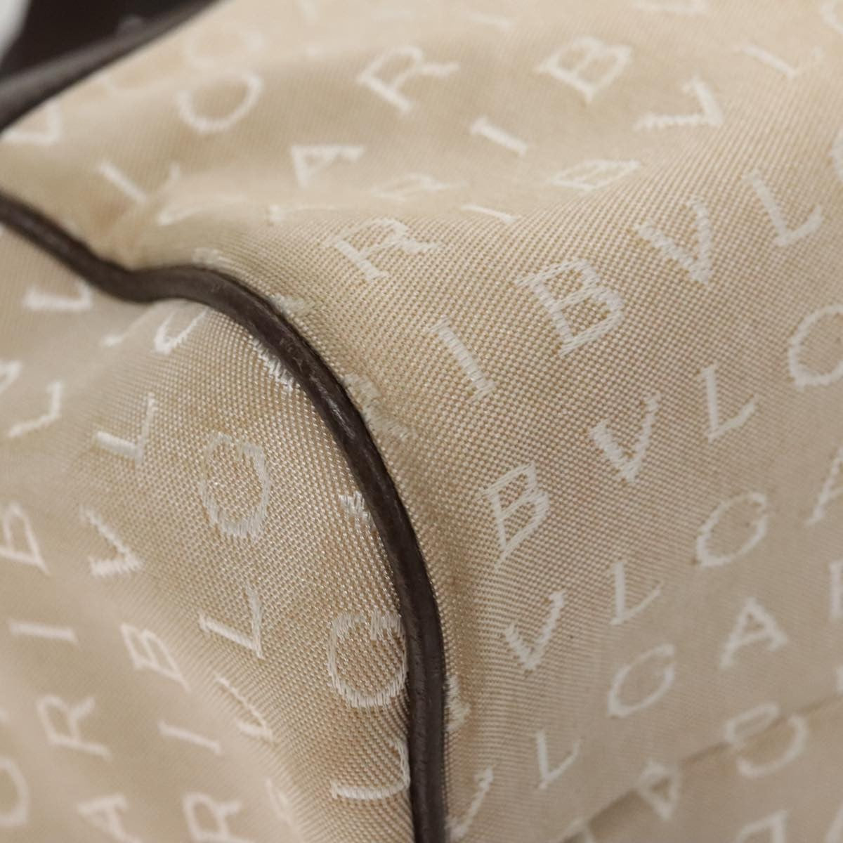 Bvlgari Logomania Handbag Canvas Beige Canvas Handbag (Pre-Owned)