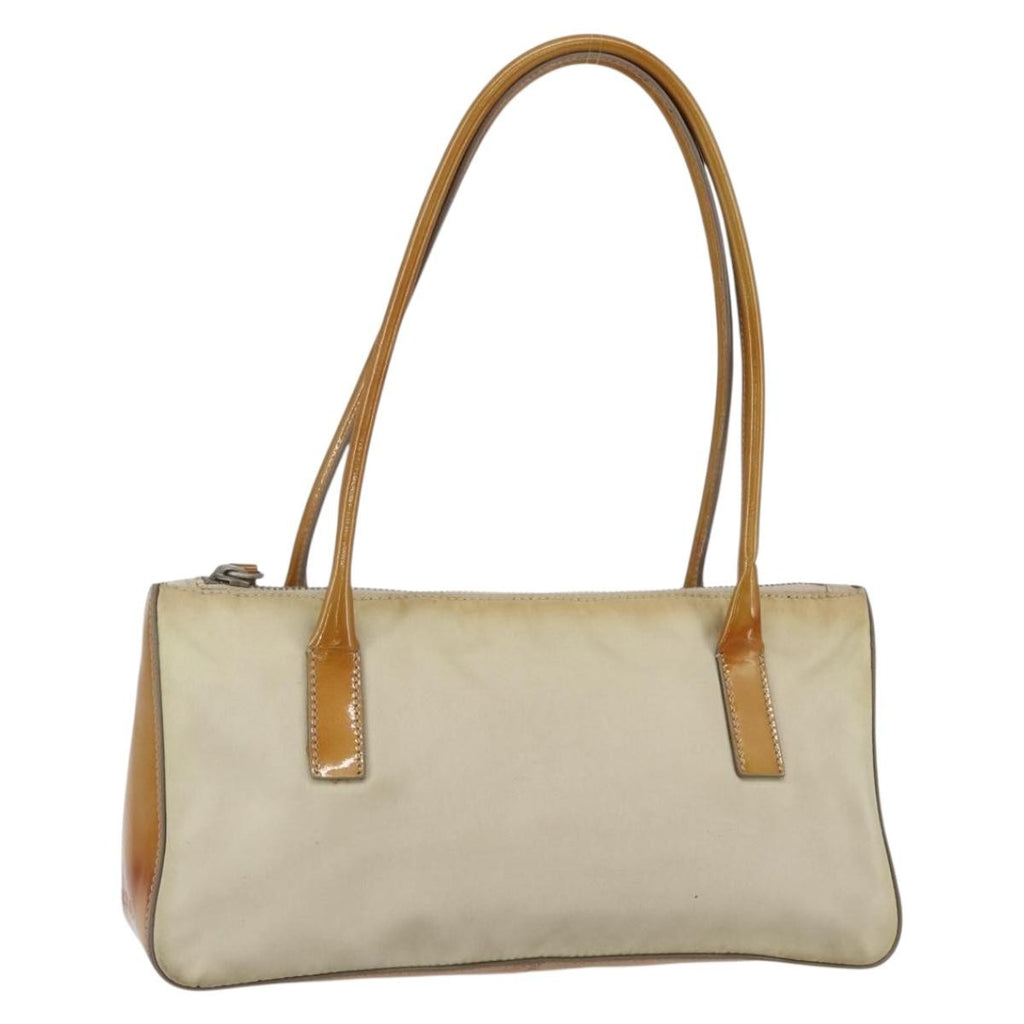 Prada Vintage Handbag Tessuto Beige Nylon Handbag (Pre-Owned)
