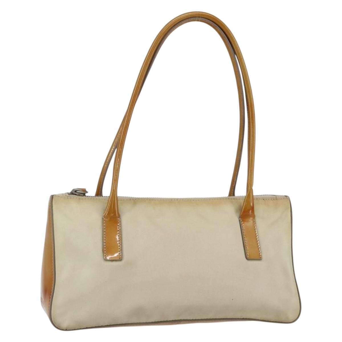 Prada Vintage Handbag Tessuto Beige Nylon Handbag (Pre-Owned)