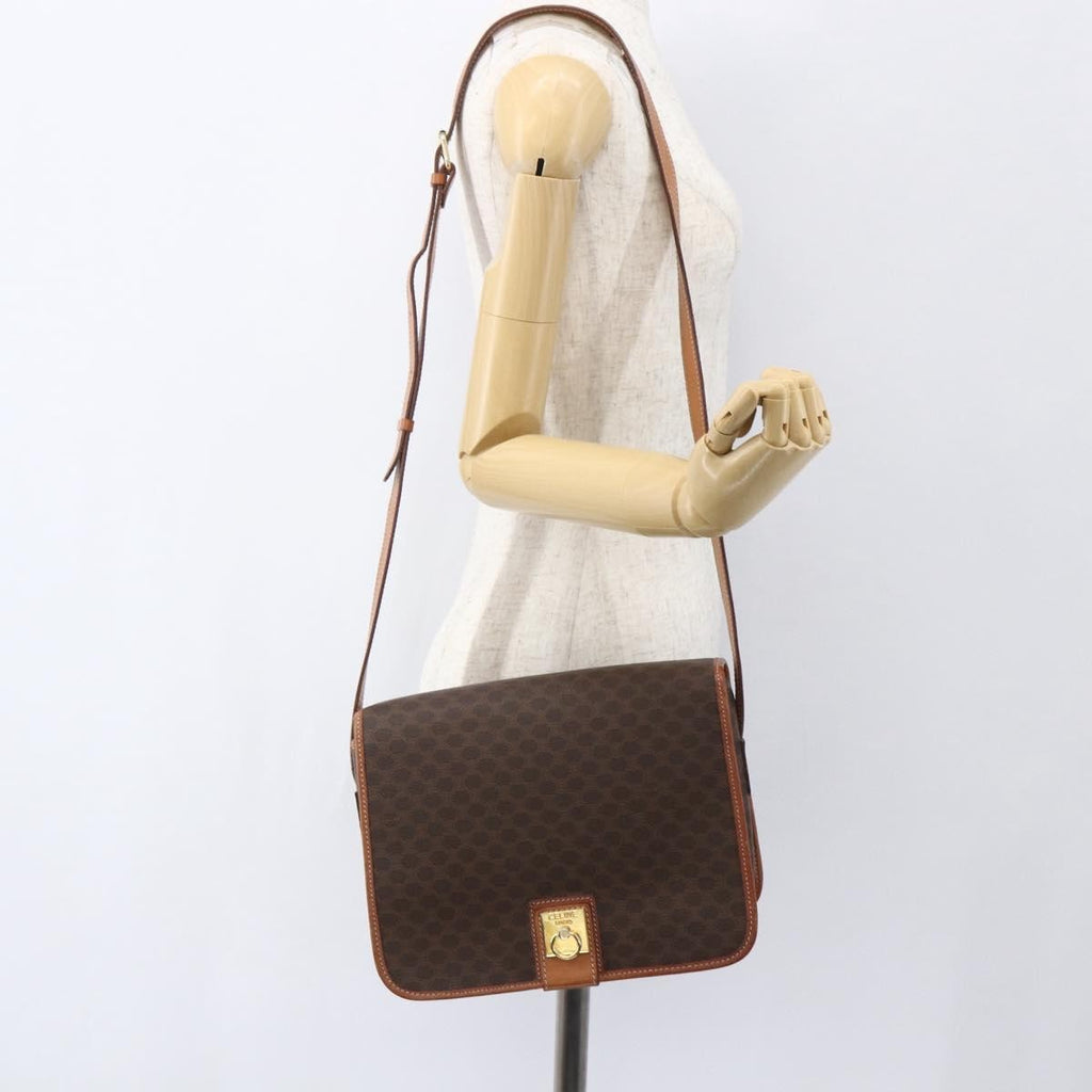 Celine Vintage Macadam Shoulder Bag Canvas And Leather Brown Canvas Shoulder Bag Bag (Pre-Owned)