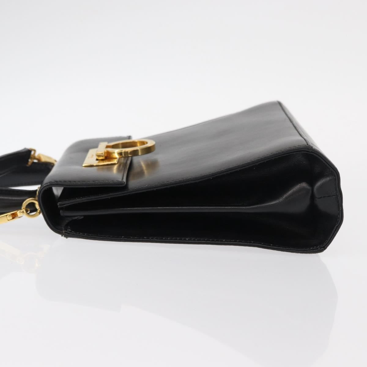 Salvatore Ferragamo Gancini Convertible Top Handle Bag Leather Black Leather Handbag (Pre-Owned)