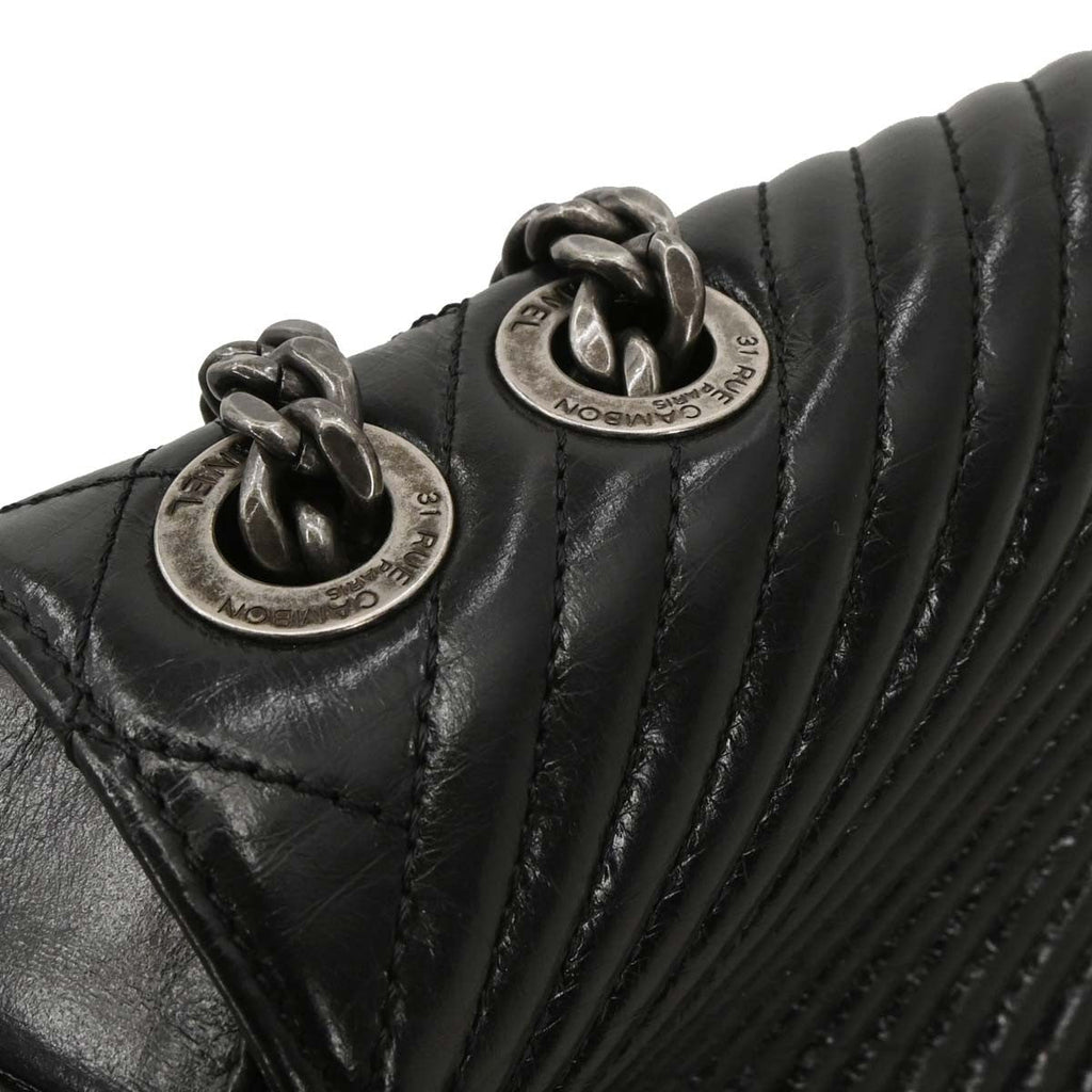 Chanel Coco Boy Flap Bag Quilted Aged Calfskin Black Leather Shoulder Bag Bag (Pre-Owned)