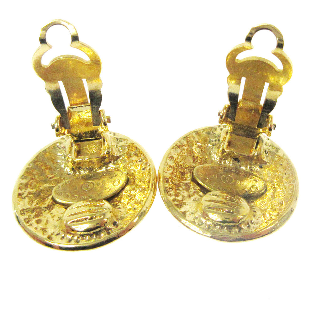 Chanel Vintage Cc Round Clip-On Earrings Metal Gold Gold_Plated Earrings Jewelry (Pre-Owned)