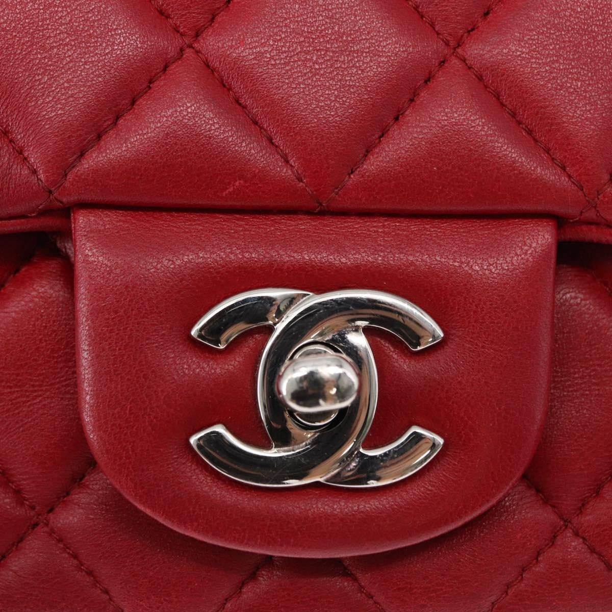 Chanel Square Classic Single Flap Bag Quilted Lambskin Red Leather Shoulder Bag Bag (Pre-Owned)
