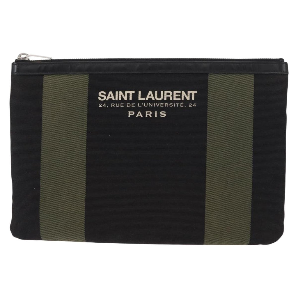 Saint Laurent Beach Zip Pouch Canvas Khaki Canvas Clutche & Pouche Bag (Pre-Owned)