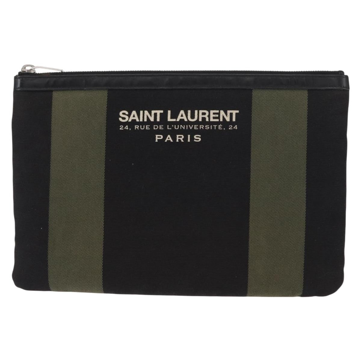 Saint Laurent Beach Zip Pouch Canvas Khaki Canvas Clutche & Pouche Bag (Pre-Owned)