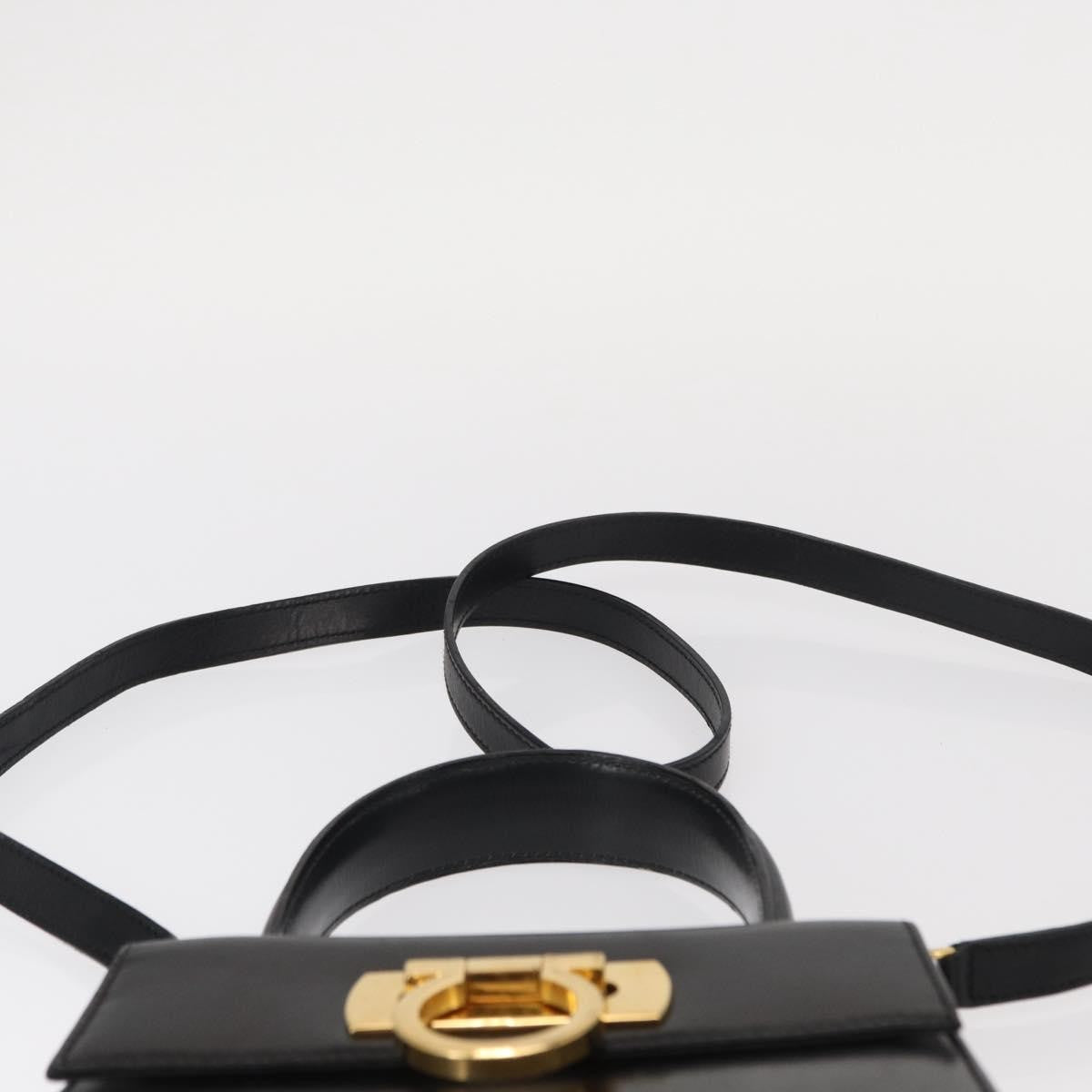 Salvatore Ferragamo Gancini Convertible Top Handle Bag Leather Black Leather Handbag (Pre-Owned)