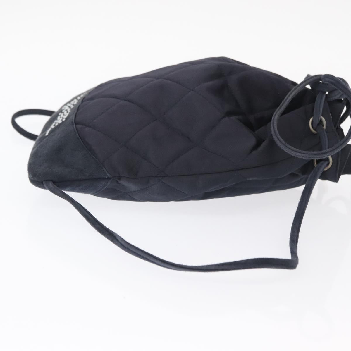 Chanel Vintage Drawstring Backpack Quilted Satin With Suede Navy Satin Backpack Bag (Pre-Owned)