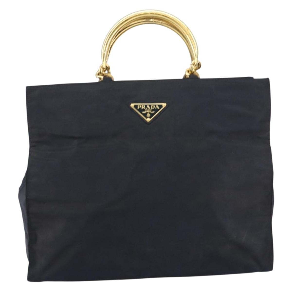 Prada Metal Handles Tote Tessuto Black Nylon Tote Bag Bag (Pre-Owned)