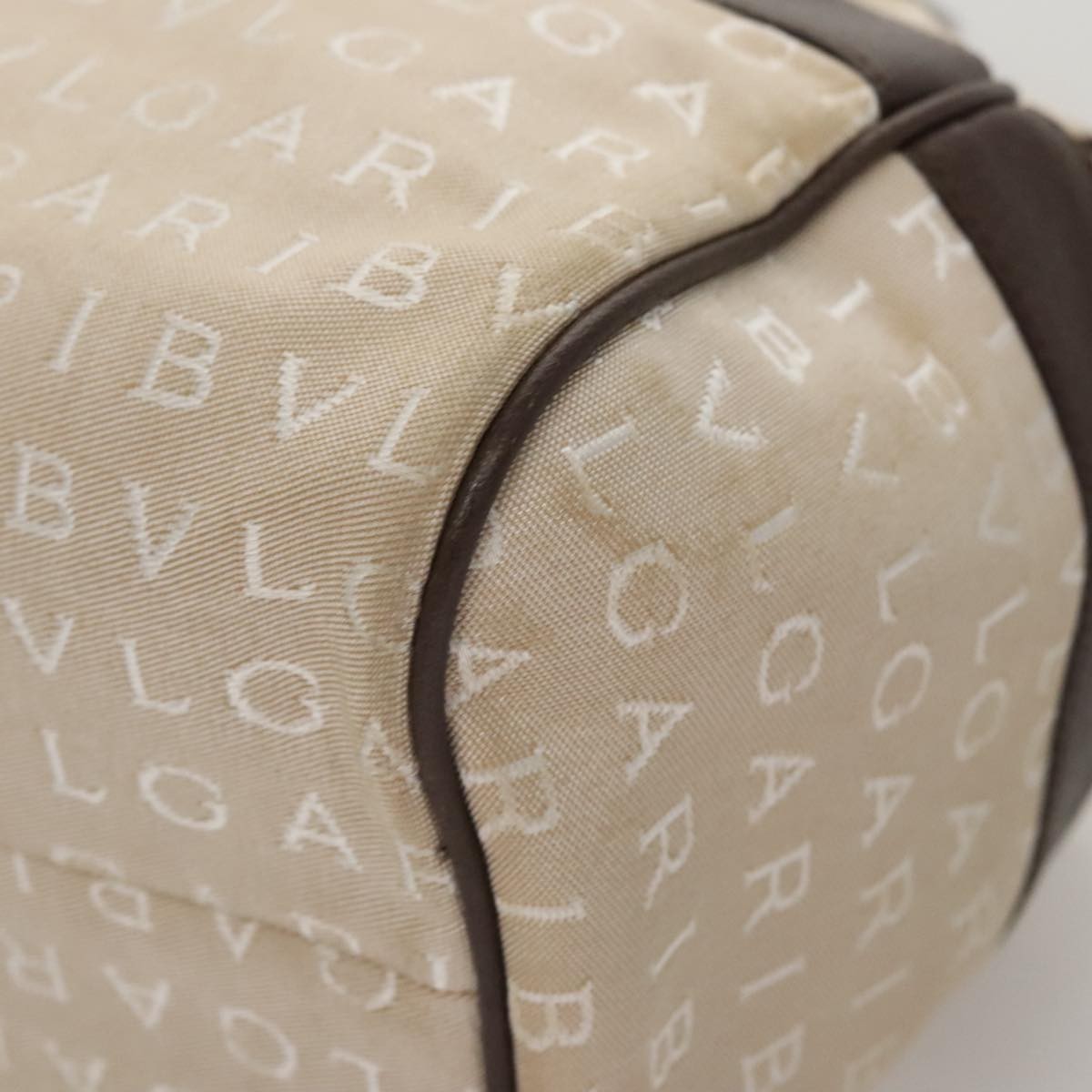 Bvlgari Logomania Handbag Canvas Beige Canvas Handbag (Pre-Owned)