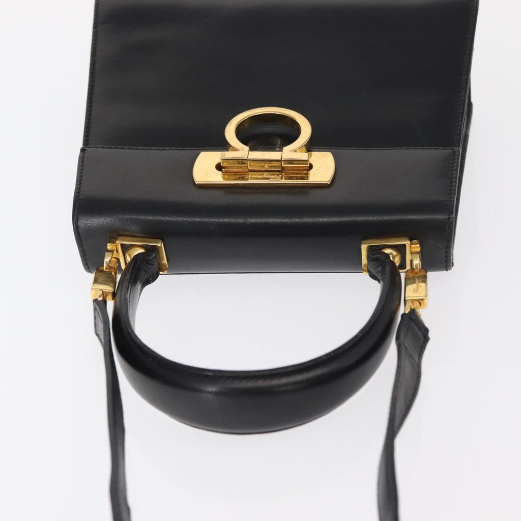 Salvatore Ferragamo Gancini Convertible Top Handle Bag Leather Black Leather Handbag (Pre-Owned)