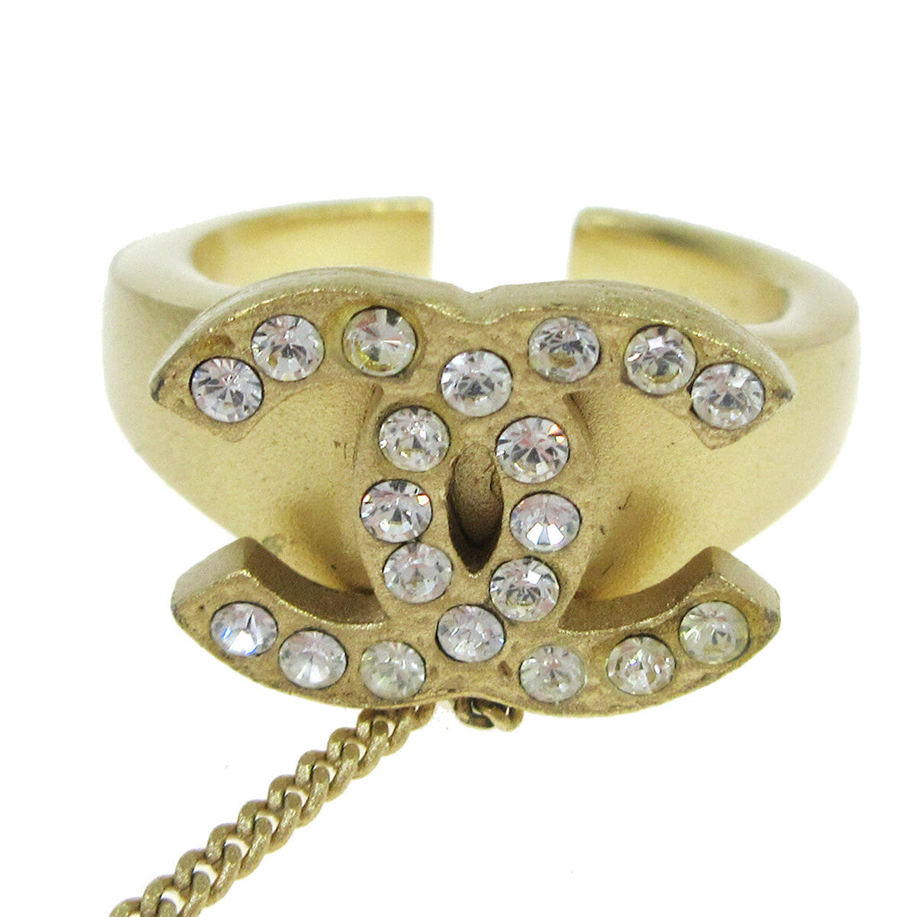 Chanel Logo Cuff With Cc Ring Metal With Crystal Gold Gold Bracelet Jewelry (Pre-Owned)
