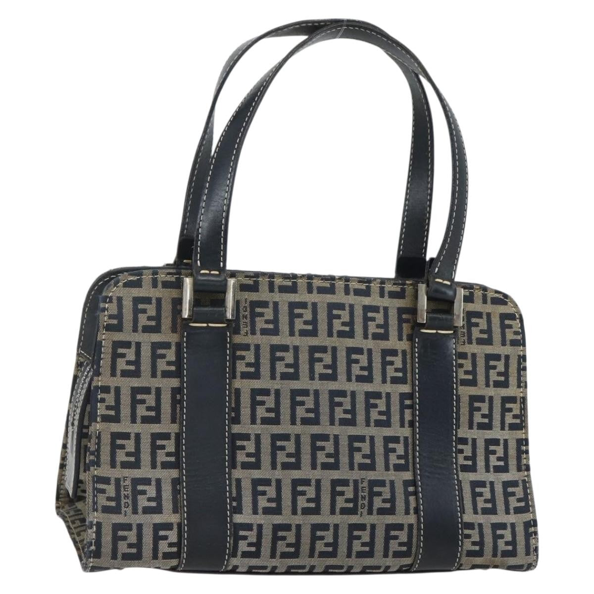 Fendi Vintage Satchel Zucchino Canvas Navy Canvas Handbag (Pre-Owned)