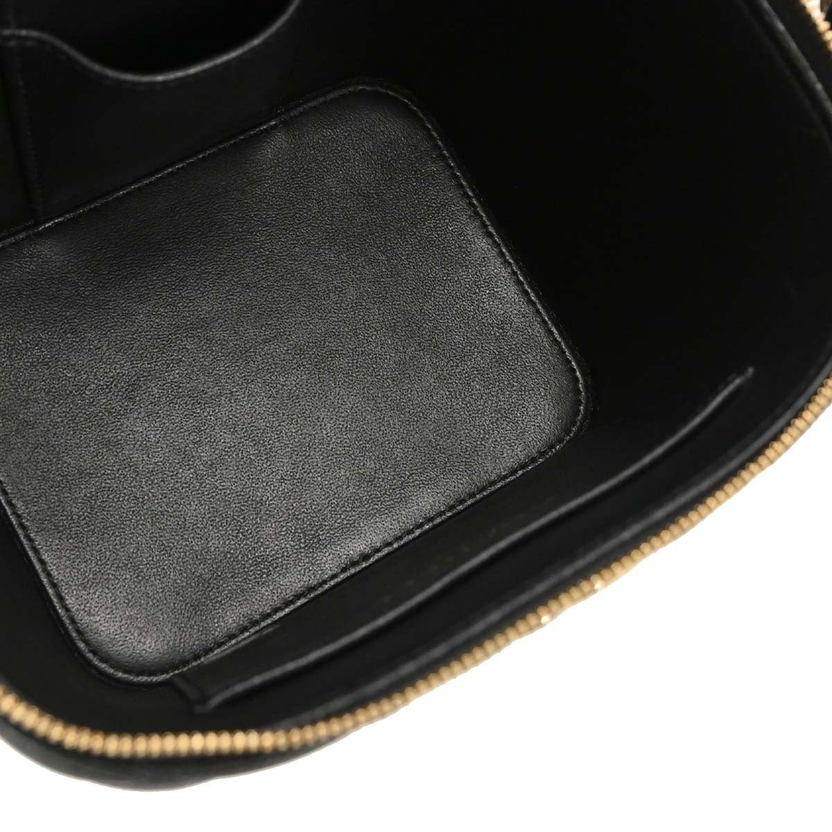 Chanel Cc Top Handle Vanity Case With Chain Quilted Caviar Black Leather Handbag (Pre-Owned)