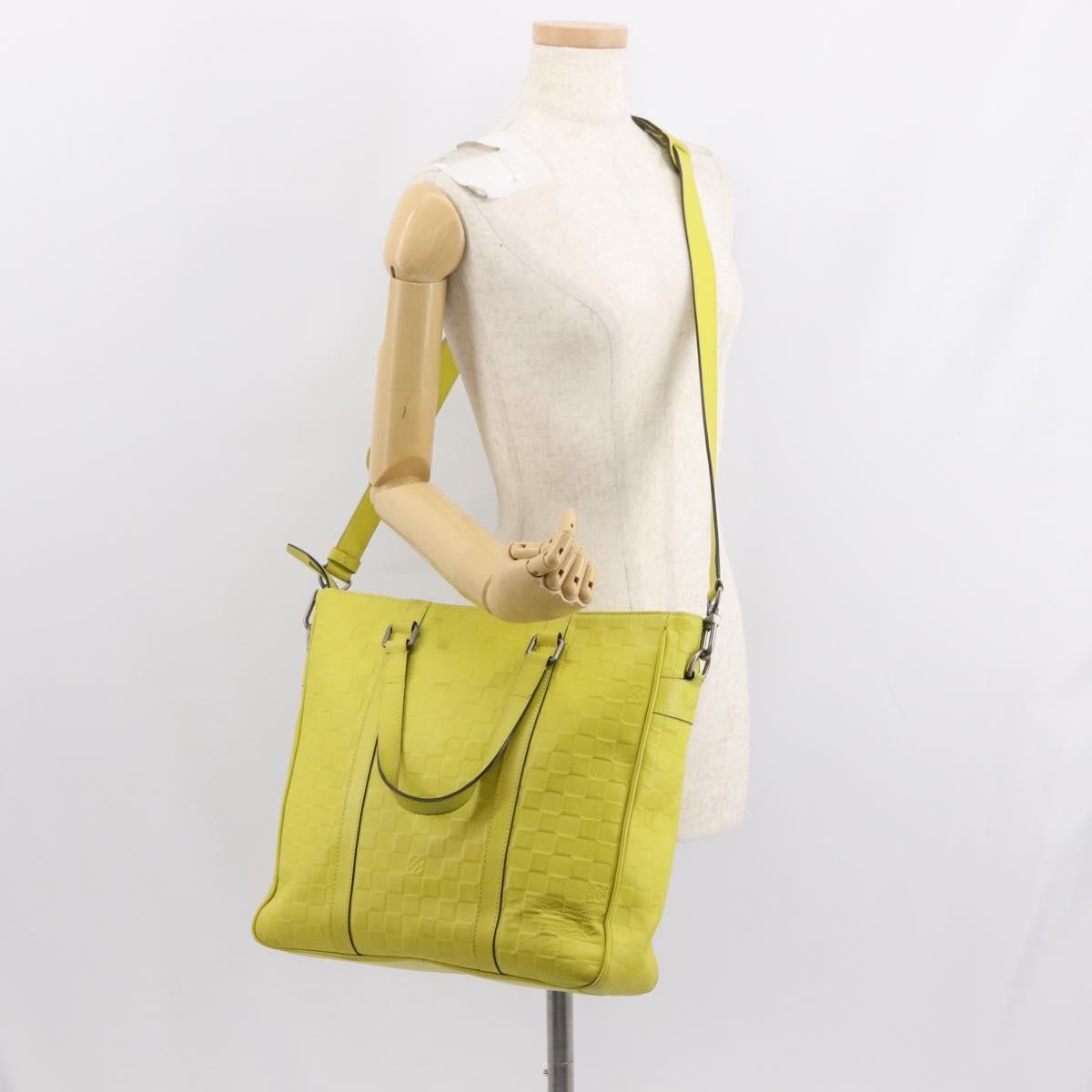 Louis Vuitton Tadao Handbag Damier Infini Leather Yellow Leather Handbag (Pre-Owned)