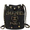 Chanel Deauville Drawstring Bucket Bag Studded Caviar Black Leather Shoulder Bag Bag (Pre-Owned)