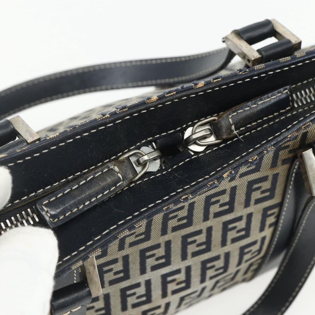 Fendi Vintage Satchel Zucchino Canvas Navy Canvas Handbag (Pre-Owned)