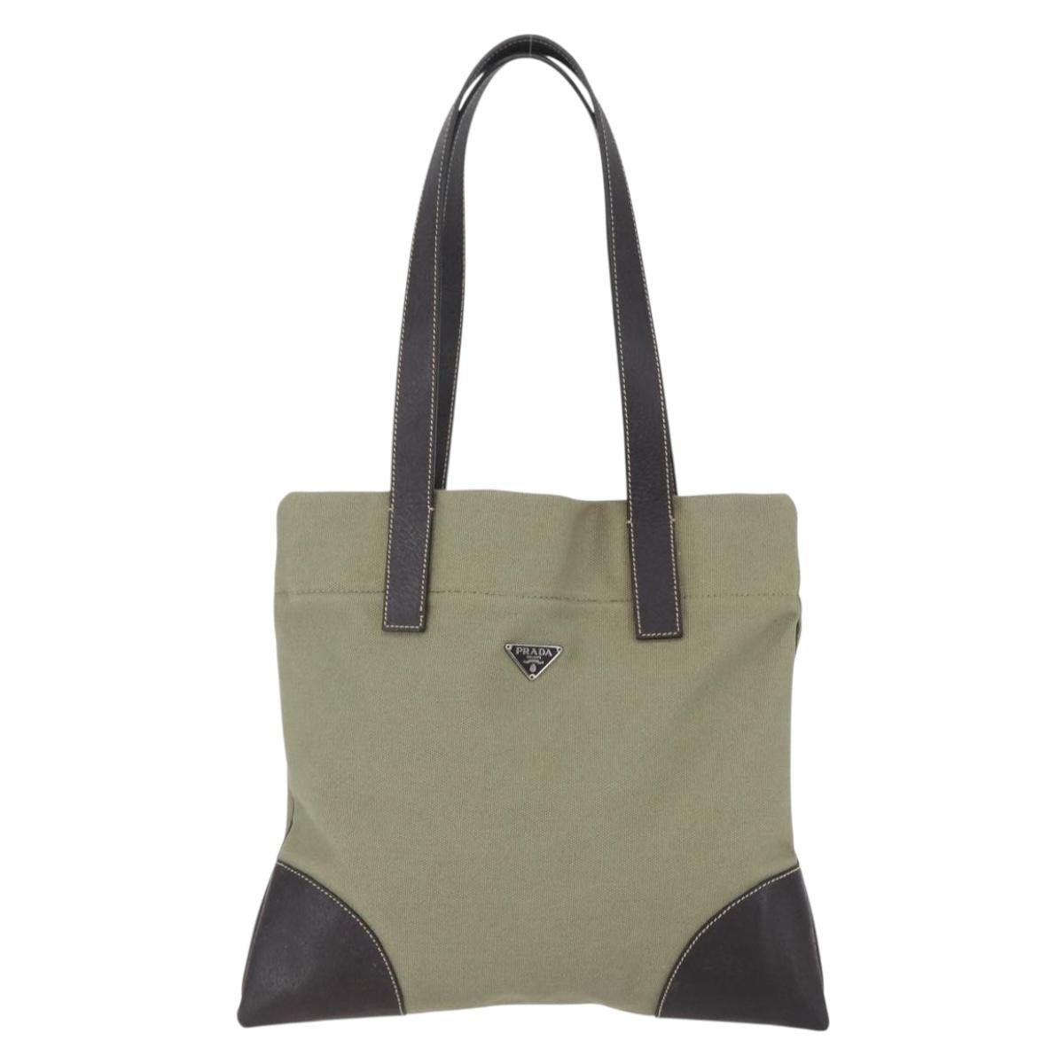Prada Vintage Tote Canvas Khaki Canvas Tote Bag Bag (Pre-Owned)