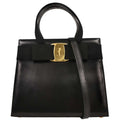 Salvatore Ferragamo Convertible Vara Bow Tote Leather Black Leather Handbag (Pre-Owned)