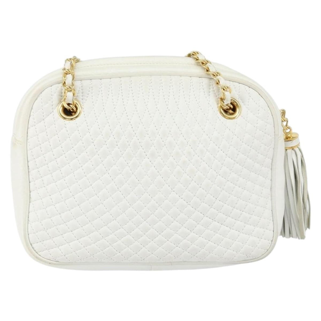 Bally Vintage Chain Shoulder Bag Quilted Leather White Leather Shoulder Bag Bag (Pre-Owned)