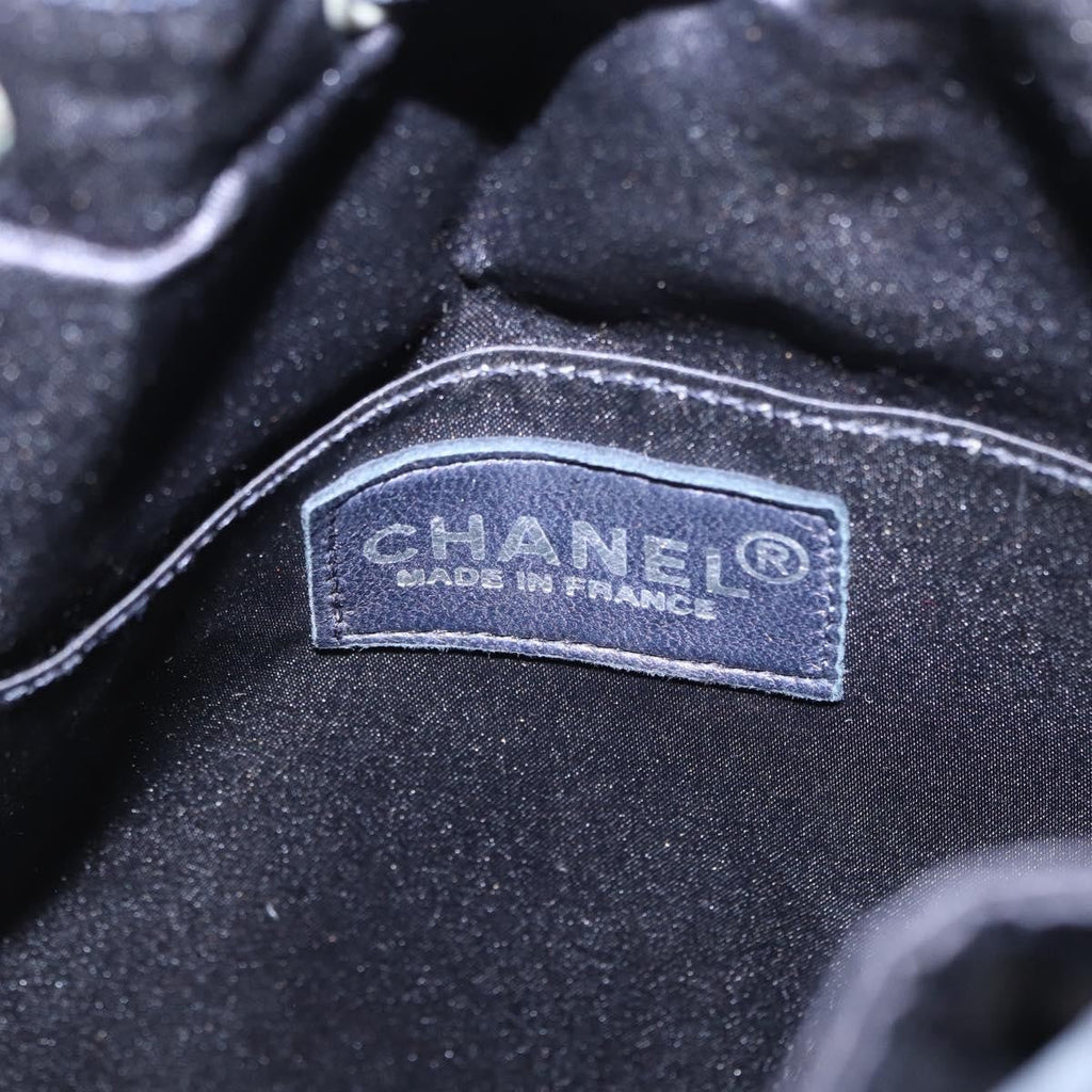 Chanel Vintage Drawstring Backpack Quilted Satin With Suede Navy Satin Backpack Bag (Pre-Owned)