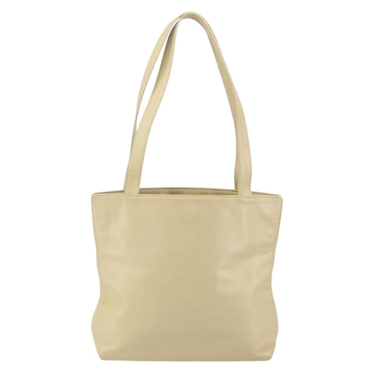 Chanel Vintage Cc Logo Tote Leather Beige Leather Tote Bag Bag (Pre-Owned)