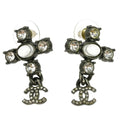 Chanel Cc Dangle Earrings Metal With Crystals Silver Silver_Plated Earrings Jewelry (Pre-Owned)