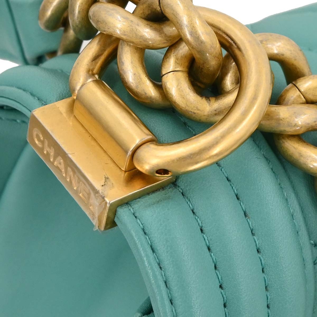 Chanel Boy Flap Bag Quilted Lambskin Green Leather Shoulder Bag Bag (Pre-Owned)