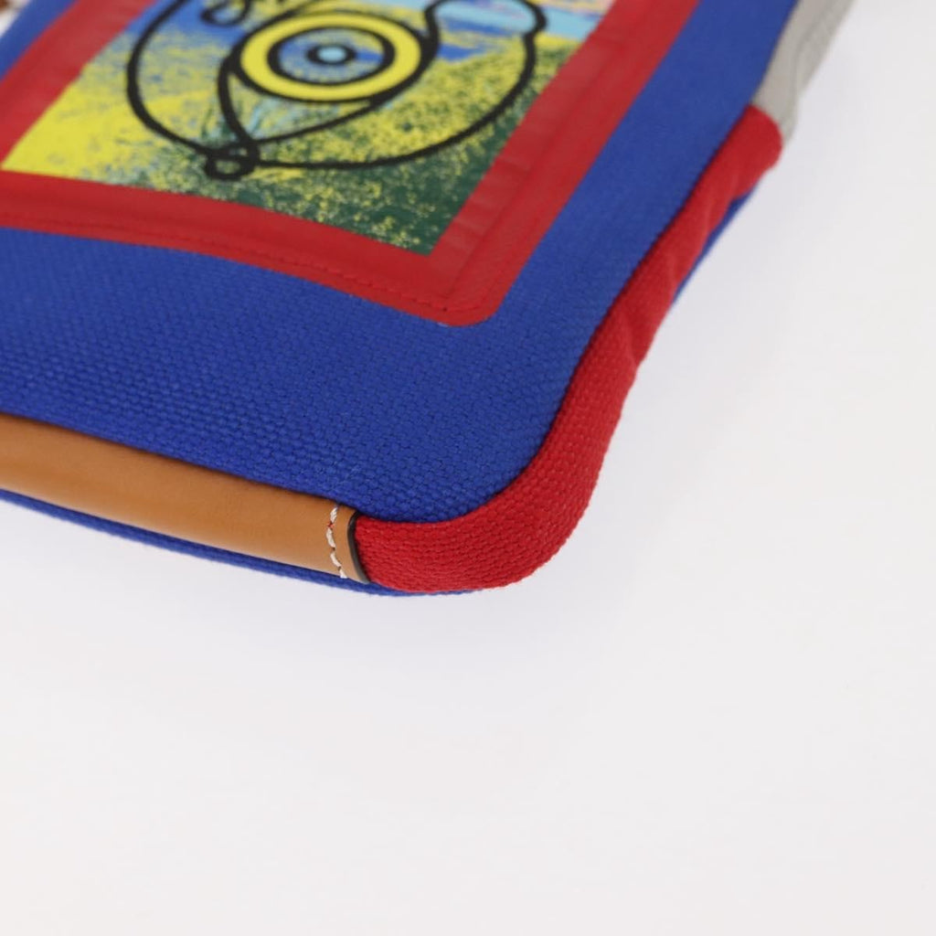 Loewe Eye/Loewe/Nature Zip Neck Pouch Canvas With Applique Blue Canvas Clutche & Pouche Bag (Pre-Owned)