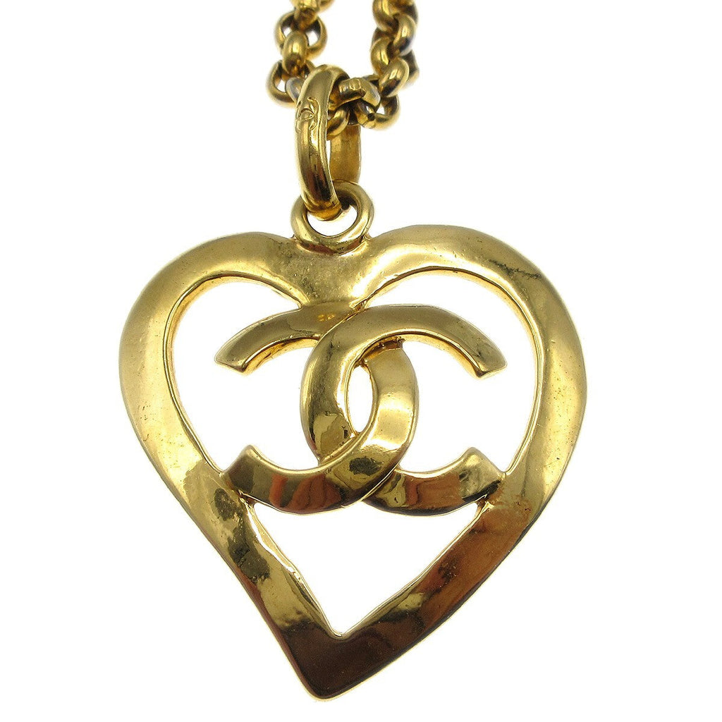Chanel Cc Heart Pendant Metal Gold Gold_Plated Necklace Jewelry (Pre-Owned)