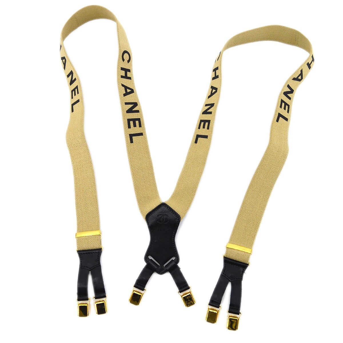 Chanel Logo Suspenders Canvas Beige Canvas Belts Accessory (Pre-Owned)