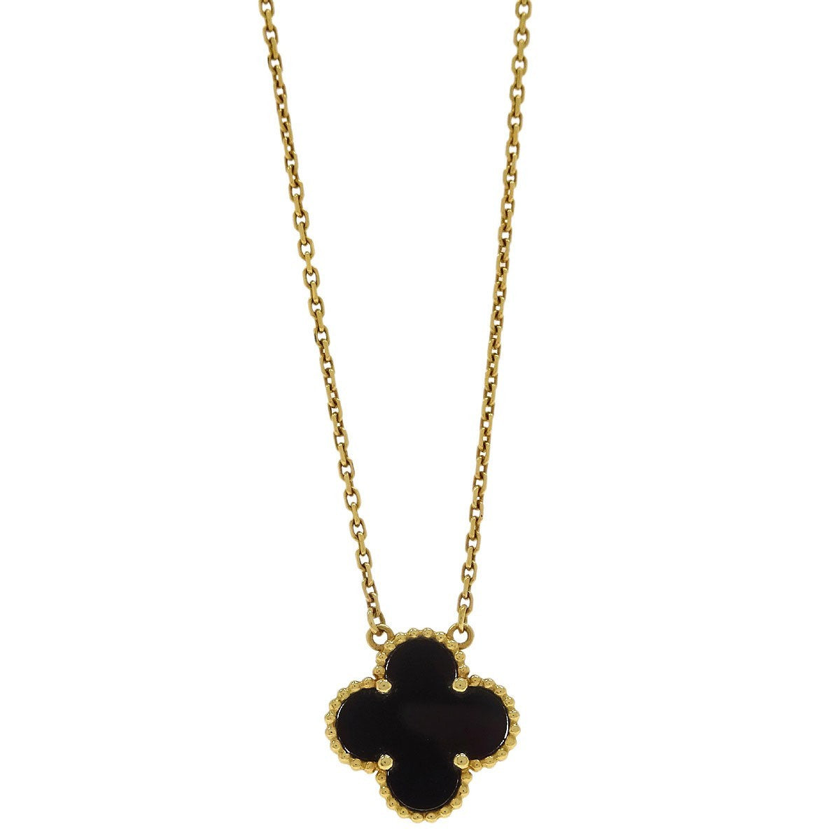 Van Cleef & Arpels Vintage Alhambra Pendant Necklace 18K Yellow Gold And Onyx Gold Yellow_Gold Necklace Jewelry (Pre-Owned)